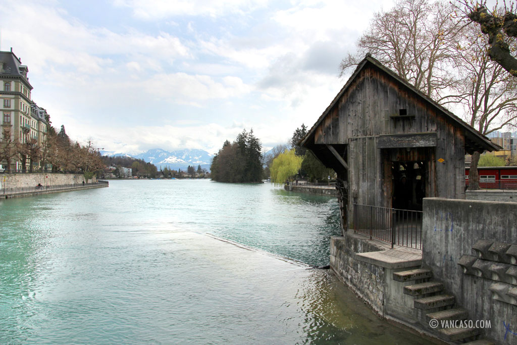 Bridge across the Aare River in Thun Switzerland